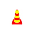 Road safety cone, flat icon. Red yellow warning sign for renovation work. A symbol requiring attention. Web site application and i Royalty Free Stock Photo